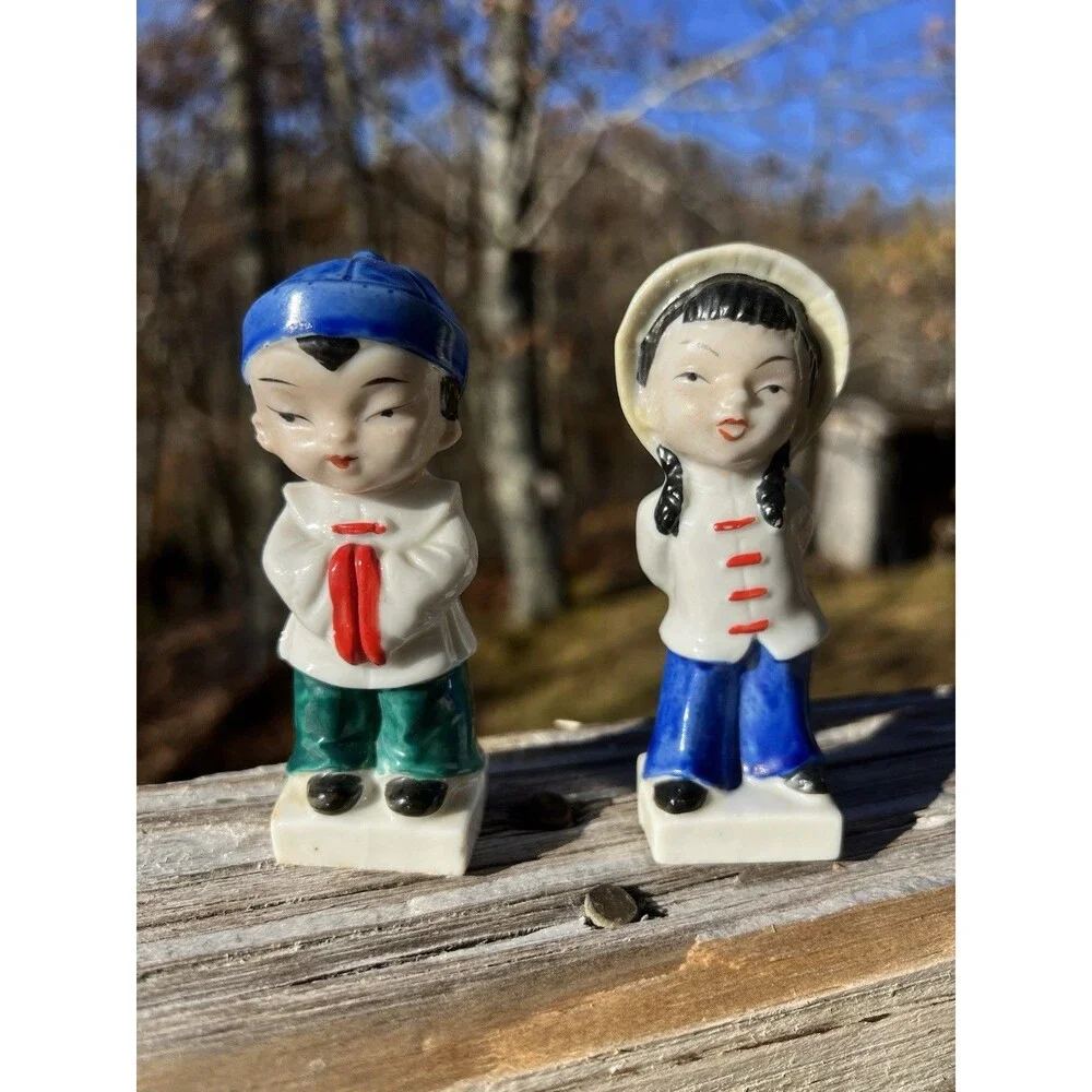 Vintage Figurines Boy Girl Japan Ceramic Mid Century Granny Core Asia